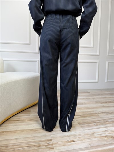 Şerit Detaylı Çizgili Geniş Paça Pantolon - LACİ