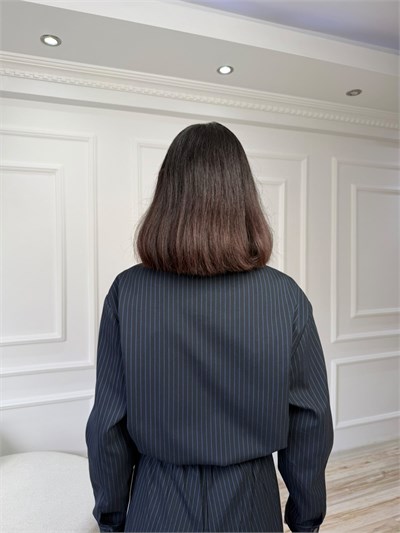 Dik Yaka Şerit Detaylı Crop Ceket - LACİ