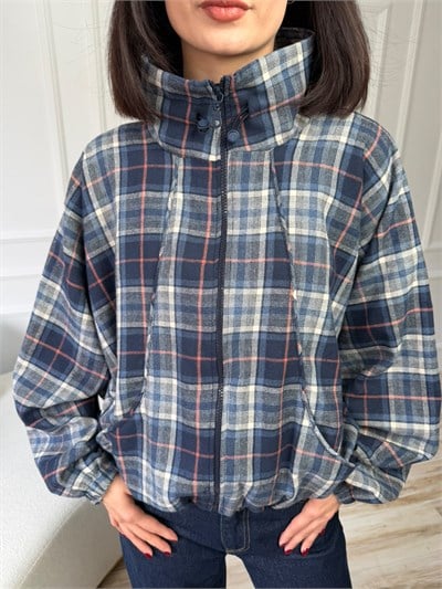 Ekose Desenli Dik Yaka Reglan Ceket - LACİ