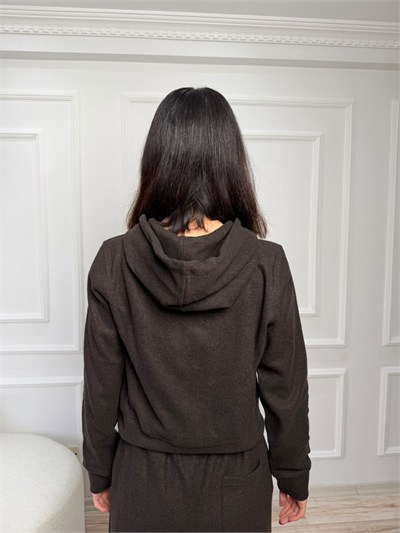 Kapüşonlu Fermuarlı Sweatshirt - KAHVE