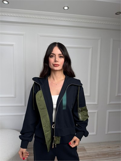Renk Bloklu Cepli Kapüşonlu İnterlok Sweatshirt - LACİ