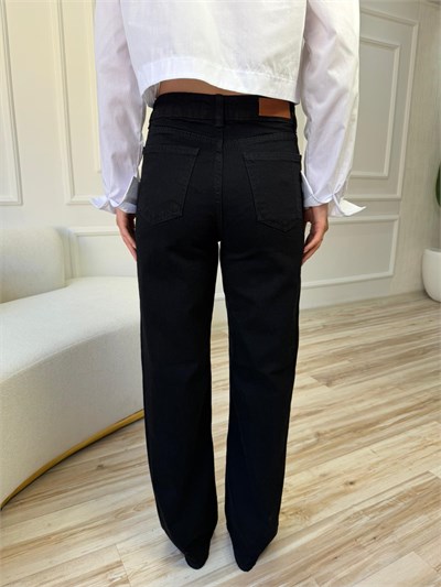 Güpür ve Payet Detaylı Wide Leg Denim Pantolon - SİYAH