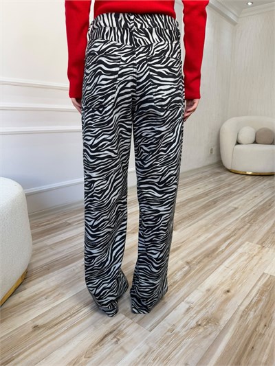 Zebra Desenli Geniş Paça Pantolon - BEJ-SİYAH