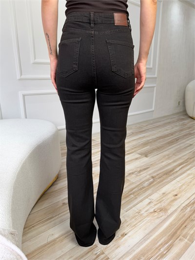 Yüksek Bel İspanyol Paça Denim Pantolon - KOYU KAHVE