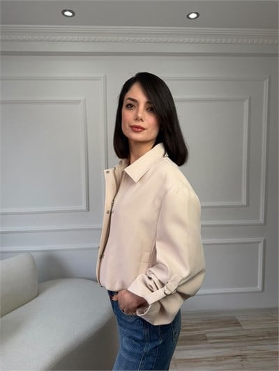 Tokalı Kol Detaylı Kısa Ceket - TAŞ