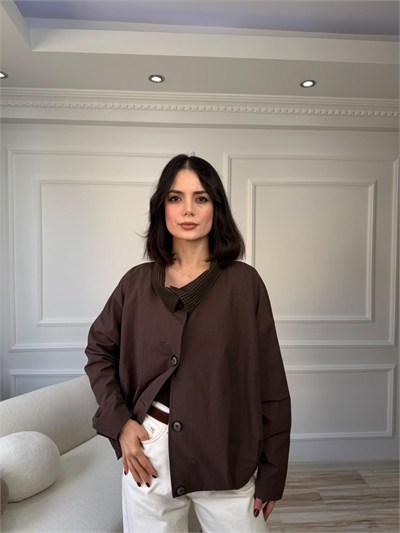 Dik Yaka Rahat Kesim Mont - KAHVE