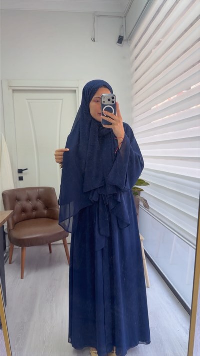 Çift Kat Abaya - Mavi