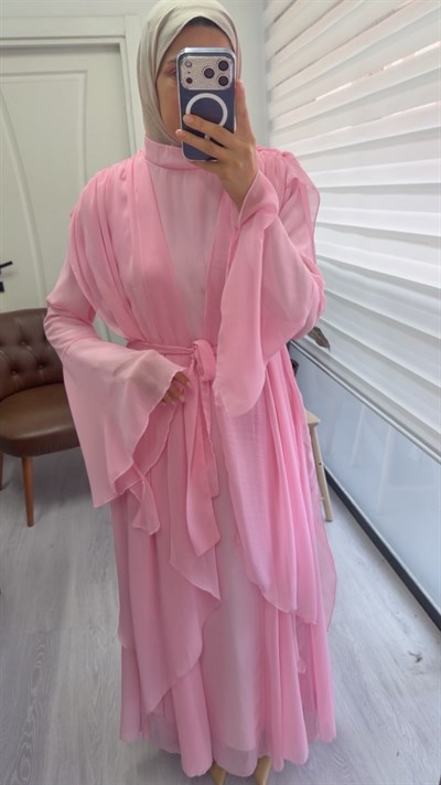 Şallı Elbise - Pembe