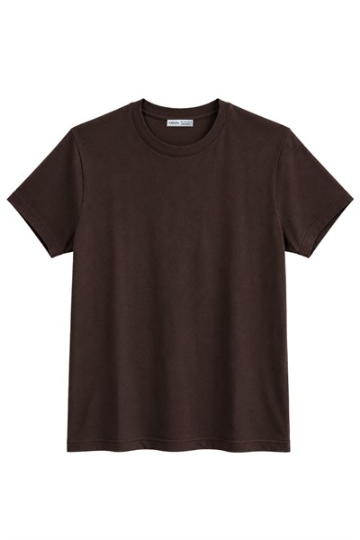 1009 Kadın Pamuklu Regular Fit Bisiklet Yaka Yumuşak Dokulu Kısa Kollu Basic T-Shirt Kahverengi