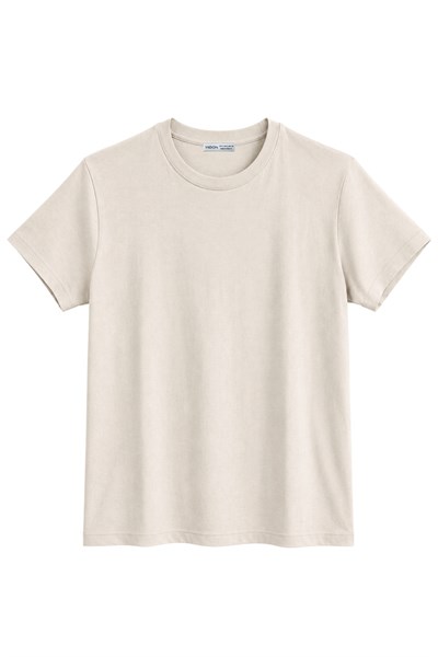 1009 Kadın Pamuklu Regular Fit Bisiklet Yaka Yumuşak Dokulu Kısa Kollu Basic T-Shirt Taş
