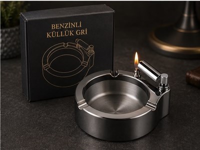 Benzin Bidonu Tasarımlı Metal Küllük Gri Renk Kapaklı Masaüstü Dekoratif Küllük