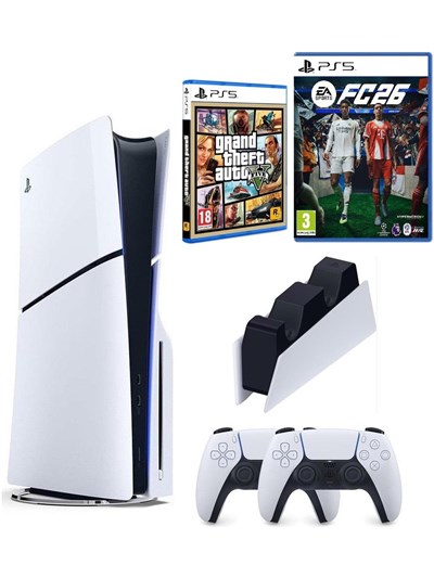Sony Sony Playstation 5 Slim +2.kol Dualsense +Şarj Istasyonu +Ps5 FC26 + Gta V ( Ithalatçı Garantili)