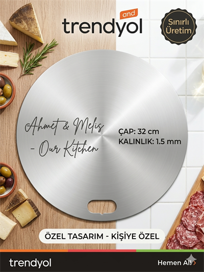 32 cm 304 Paslanmaz Çelik Kesme Tahtası | Gerçek 304 Krom | ResinoxStudio