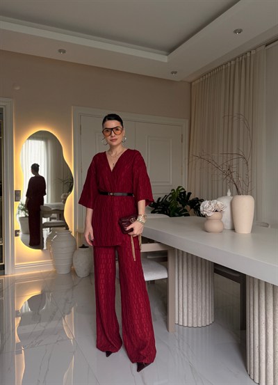 Bordo Bürümcük Kimono Takım