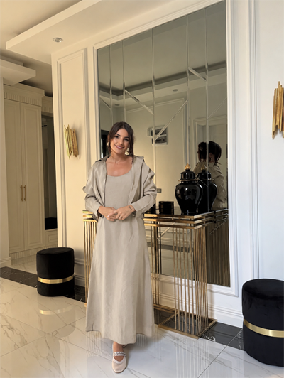 Mila Tensel  Askılı Elbise Crop Gömlek Takım-Taş