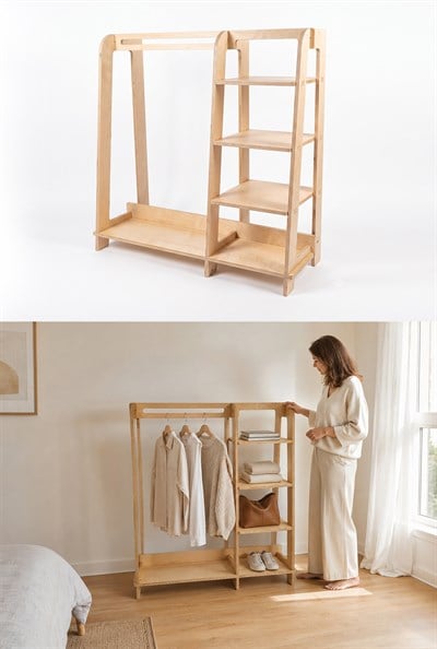Modixa Studio Slot Askılık ve Raf Ünitesi - Huş Kontrplak - 120x50x120 cm