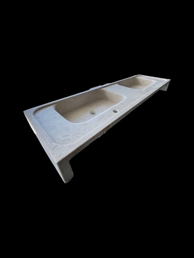 Doğal Bej Çift Hazneli Mermer Lavabo - AMSK26008