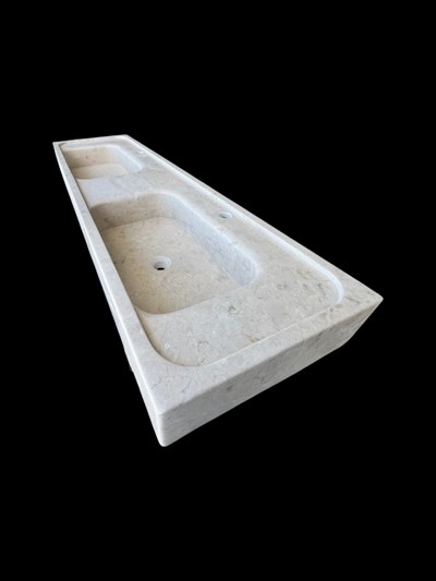Doğal Bej Çift Hazneli Mermer Lavabo - AMSK26008