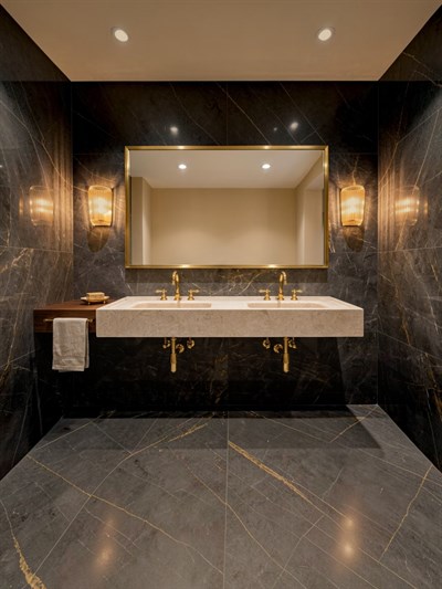 Doğal Bej Çift Hazneli Mermer Lavabo - AMSK26008