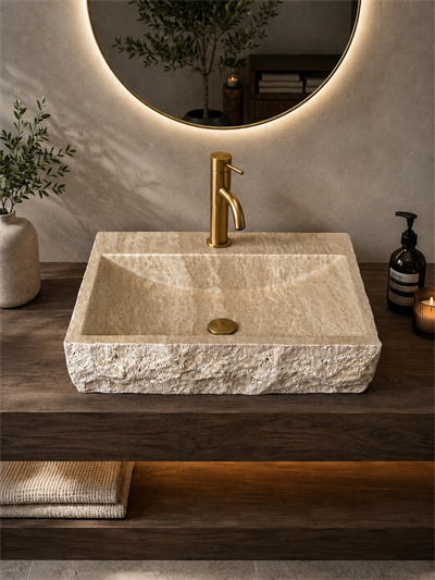 Doğal Traverten Duvar Tipi Lavabo - AMSK26007