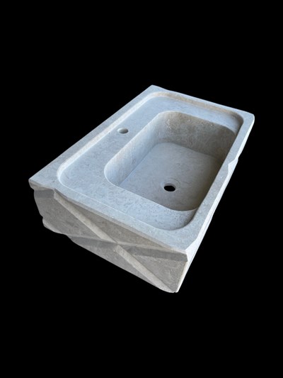 Doğal Traverten Geometrik Duvar Tipi Lavabo - AMSK26012