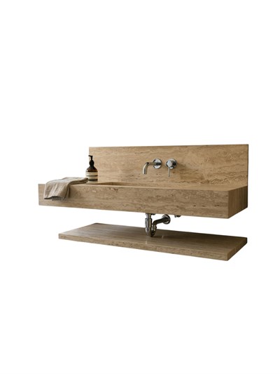 Doğal Traverten Raflı Duvar Tipi Lavabo - AMSK26021