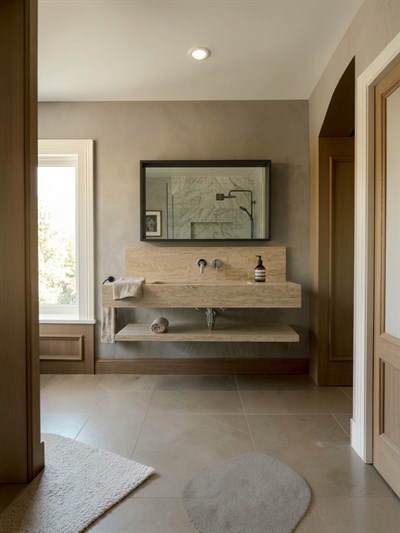 Doğal Traverten Raflı Duvar Tipi Lavabo - AMSK26021