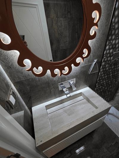 Fildişi Klasik Traverten Porselen Lavabo - AC26015
