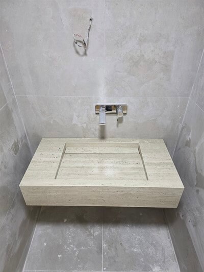 Fildişi Klasik Traverten Porselen Lavabo - AC26015