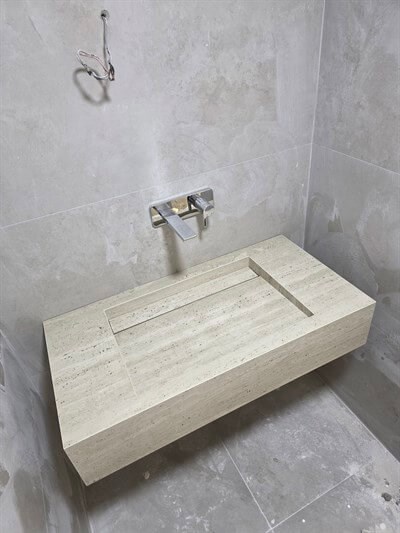 Fildişi Klasik Traverten Porselen Lavabo - AC26015