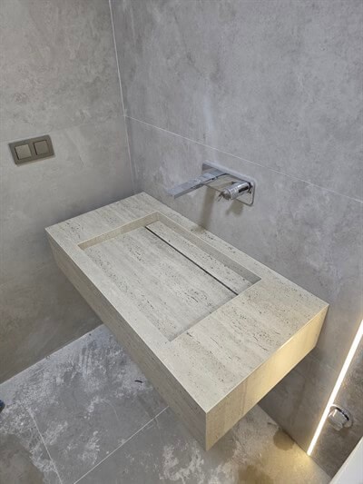 Fildişi Klasik Traverten Porselen Lavabo - AC26015