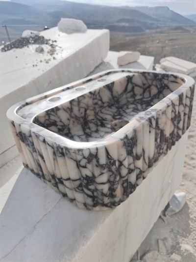 Oluklu Calacatta Viola Mermer Lavabo - AMSK26009