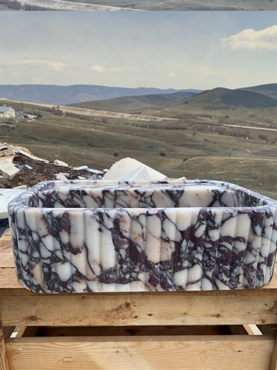 Oluklu Calacatta Viola Mermer Lavabo - AMSK26009