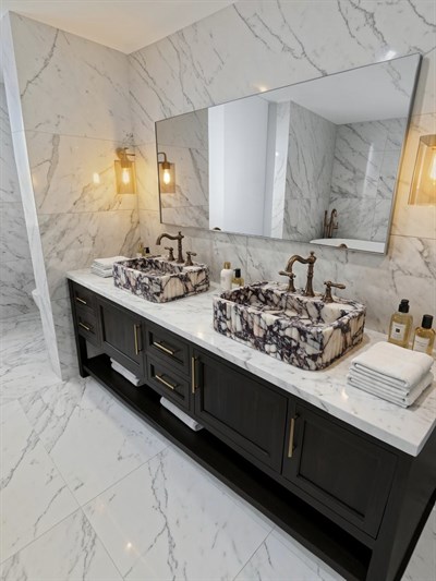 Oluklu Calacatta Viola Mermer Lavabo - AMSK26009