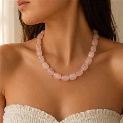 Doğal Pembe Kuvars El Yapımı Tasarım Kolye