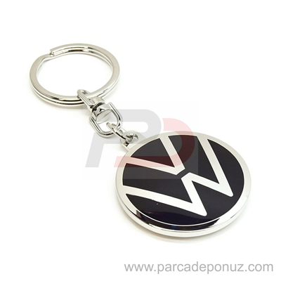 Volkswagen İle Uyumlu Yeni Nesil Metal Logo Anahtarlık - 37mm Çap - Özel Tasarım Gümüş Renk