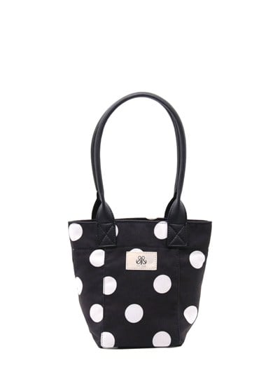 Mini Tote Çanta Beyaz Büyük Puantiye Small