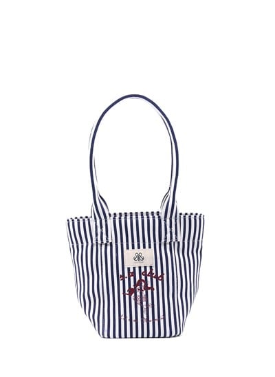 Mini Tote Çanta Çizgili Lacivert Small