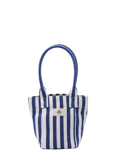 Mini Tote Çanta Kalın Lacivert Çizgili Small