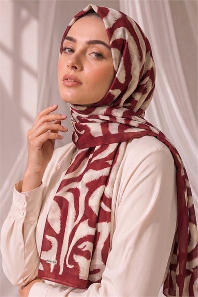 Aura Soyut Akış Desenli Şal - Bordo