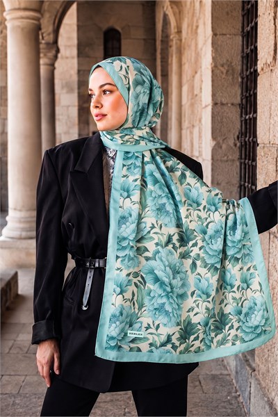 Perla Şakayık Bahçesi Desenli Şal - Mint Yeşil