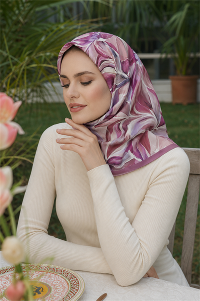 Soft Eşarp Botanik Yaprak Desen - Gül Kurusu