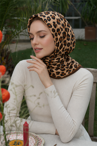Soft Eşarp Leopar Desen - Bej