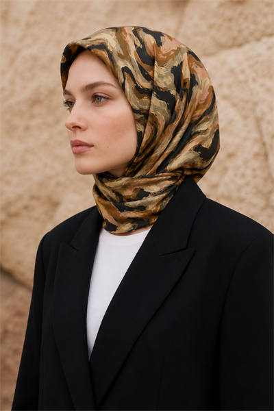 Soft Eşarp Soyut Mermer Desen - Haki