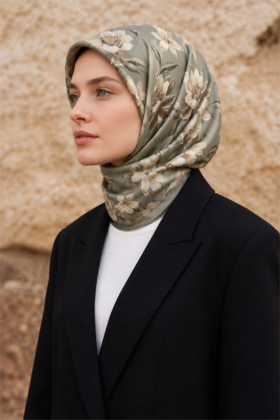 Soft Eşarp Vintage Çiçek Desen - Çağla