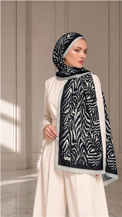 Zebra Desenli Soft Pamuklu Şal - Siyah / Gri (033)