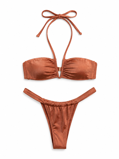XSTIL Swimwear Kiremit Büzgülü Bağlamalı Bikini Takımı
