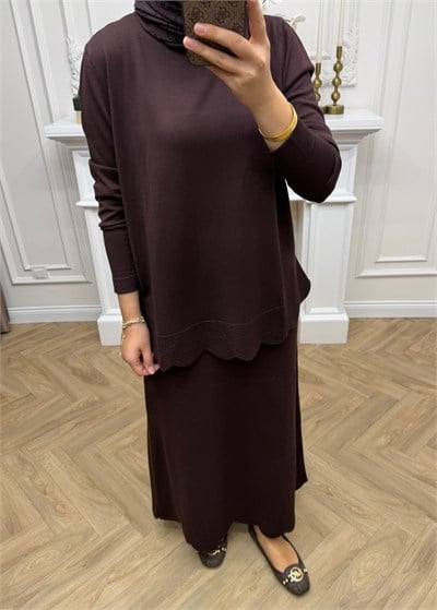 Mayla Merserize Etekli Takım Kahverengi