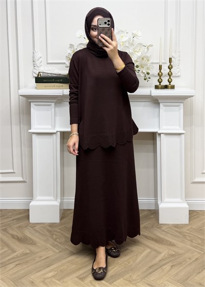 Mayla Merserize Etekli Takım Kahverengi