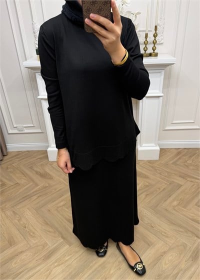 Mayla Merserize Etekli Takım Siyah